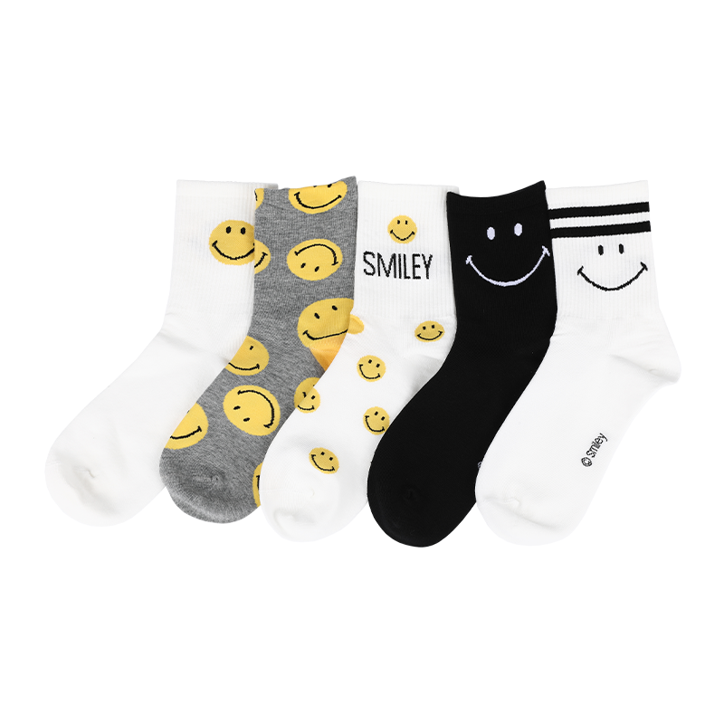 Los hombres al por mayor antibacterias y la absorción del sudor brindan propiedades que absorben la humedad para mayor comodidad calcetines casuales con estampado de sonrisas