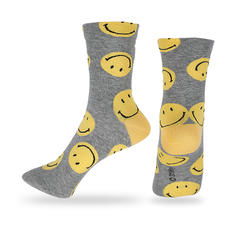 Los hombres al por mayor antibacterias y la absorción del sudor brindan propiedades que absorben la humedad para mayor comodidad calcetines casuales con estampado de sonrisas