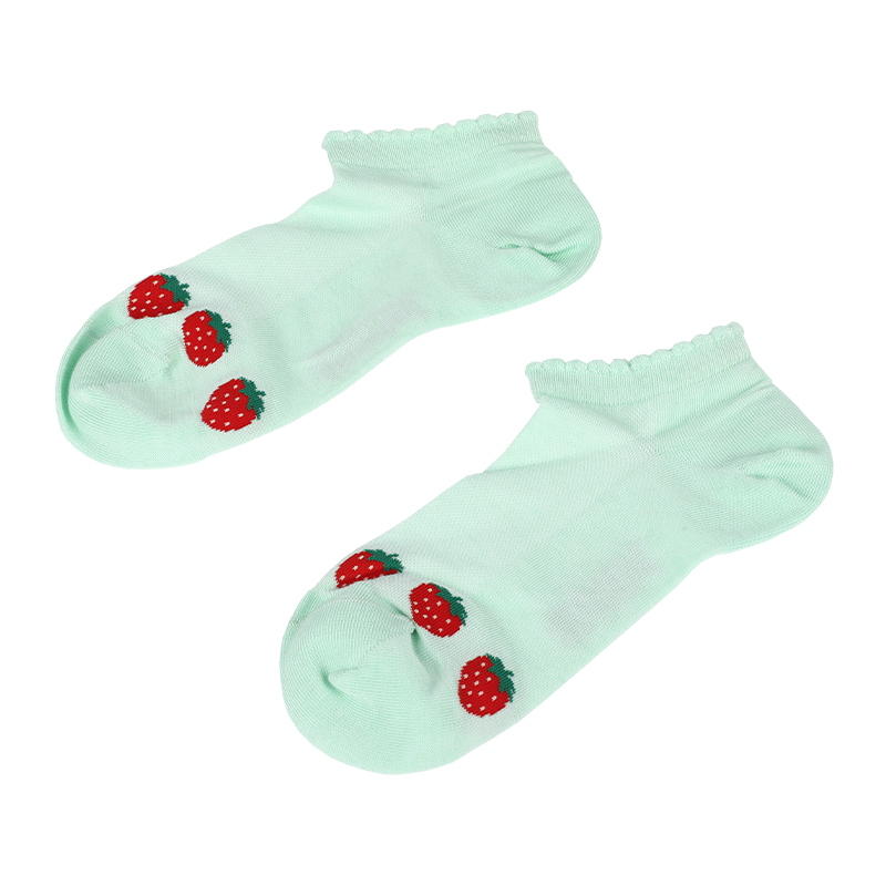 Venta al por mayor, zapatillas de deporte de corte bajo con tacón cosido en Y y estampado de fresas de malla transpirable para mujer, calcetines tobilleros, calcetería