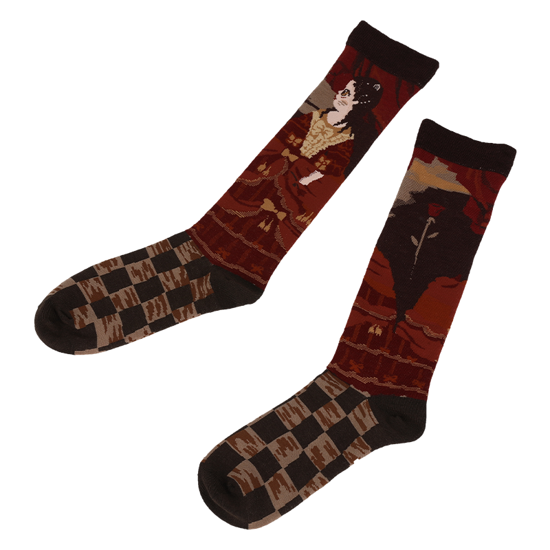 Combina con la estética de tu colección de ropa mientras aumentas el AOV de tus clientes moda colorido personaje hasta la rodilla calcetines novedosos de moda con patrón de imagen de personaje