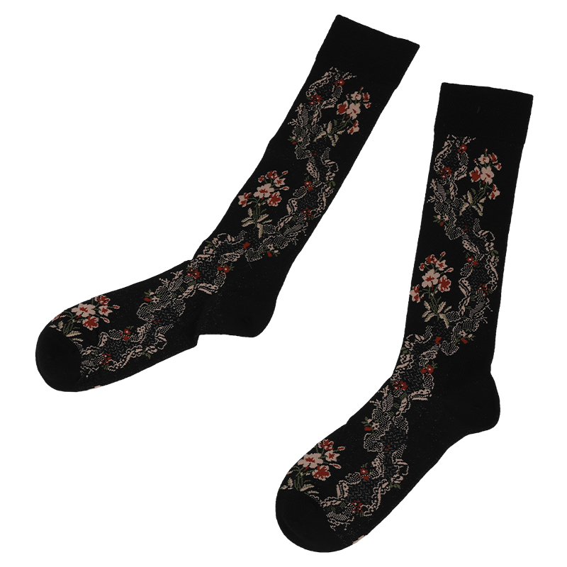 Combina con la estética de tu colección de ropa mientras aumentas el AOV de tus clientes moda colorido rico diseño jacquard damas hasta la rodilla calcetines novedosos de moda con patrón floral