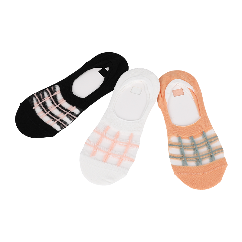 OEM damas jacquard novedad transparente patrón a cuadros invisible barco no show calcetines sin costuras con silicona antideslizante dentro del talón