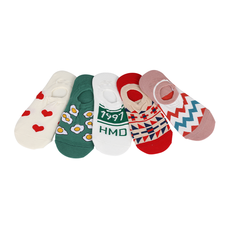 Clásicos corazones básicos figuras geométricas huevos fritos patrón de rayas onduladas variedad invisible barco calcetines invisibles con silicona antideslizante en el interior del talón, calcetines elásticos para ejercicios de yoga, estilo japonés y coreano