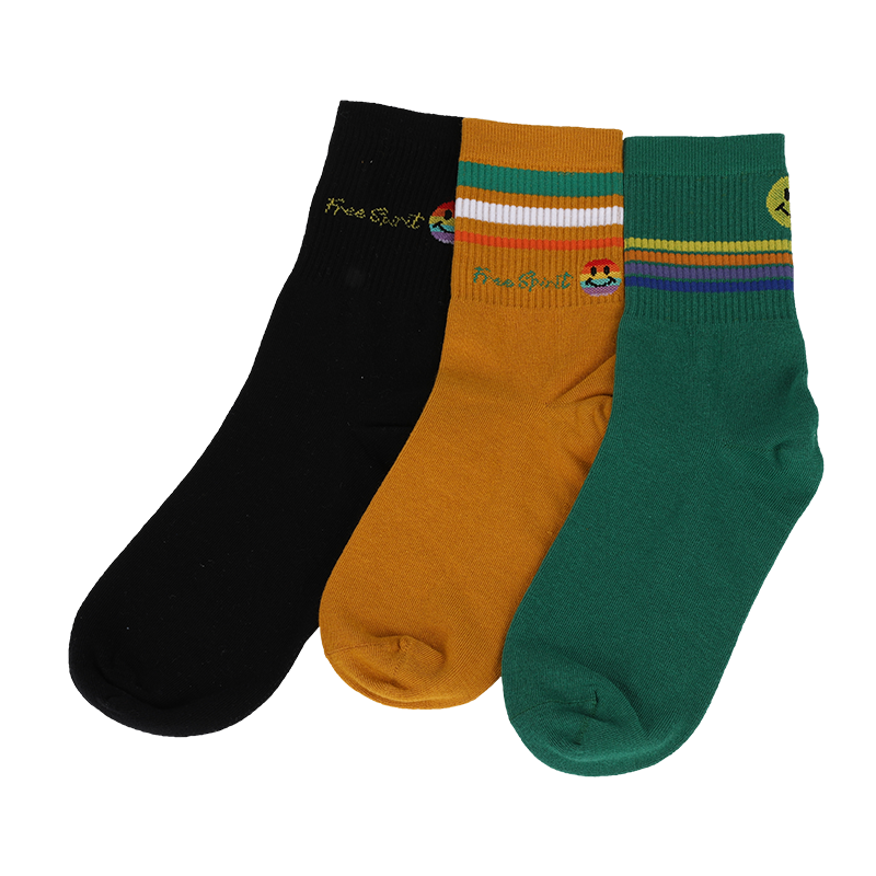 Calcetines casuales, de vestir o personalizados con estampado de cara de emoji, calcetines de calle hechos de algodón peinado de alta calidad, calcetines clásicos para hombre con estampado de sonrisa y rayas.