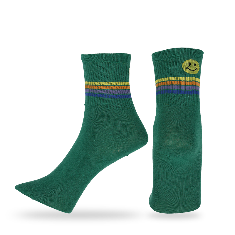 Calcetines casuales, de vestir o personalizados con estampado de cara de emoji, calcetines de calle hechos de algodón peinado de alta calidad, calcetines clásicos para hombre con estampado de sonrisa y rayas.