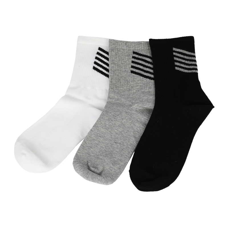 Venta al por mayor o personalizada para hombres, baloncesto clásico, camping, jogging, boxeo, tenis, béisbol, golf y montañismo, calcetines deportivos con rayas en la parte trasera.