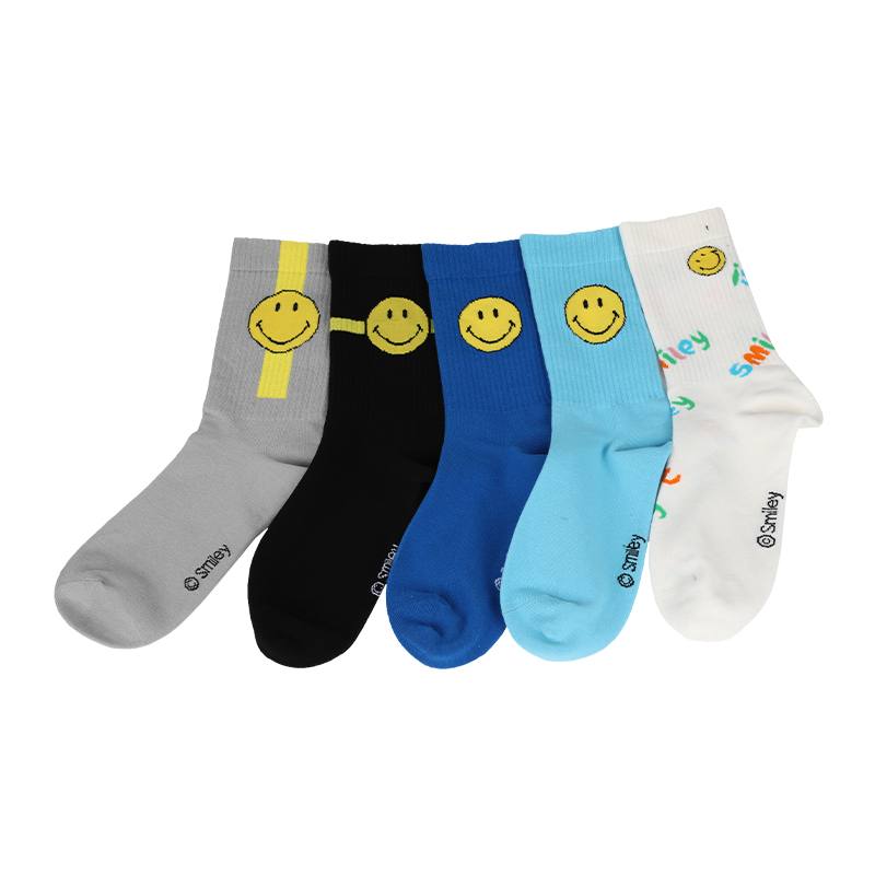 Calcetines casuales personalizados para hombres con patrones y letras de caras sonrientes de emoji, que están hechos con algodón de alta calidad, por lo que los calcetines son suaves, cómodos, duraderos, transpirables y cálidos.