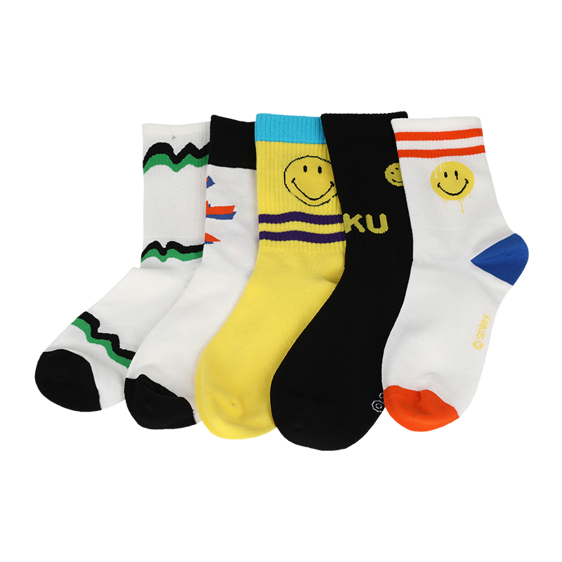 Calcetines informales con estampado de caras sonrientes de emoji para hombres, que están hechos con algodón de alta calidad, por lo que los calcetines son suaves, cómodos, duraderos, transpirables y cálidos.