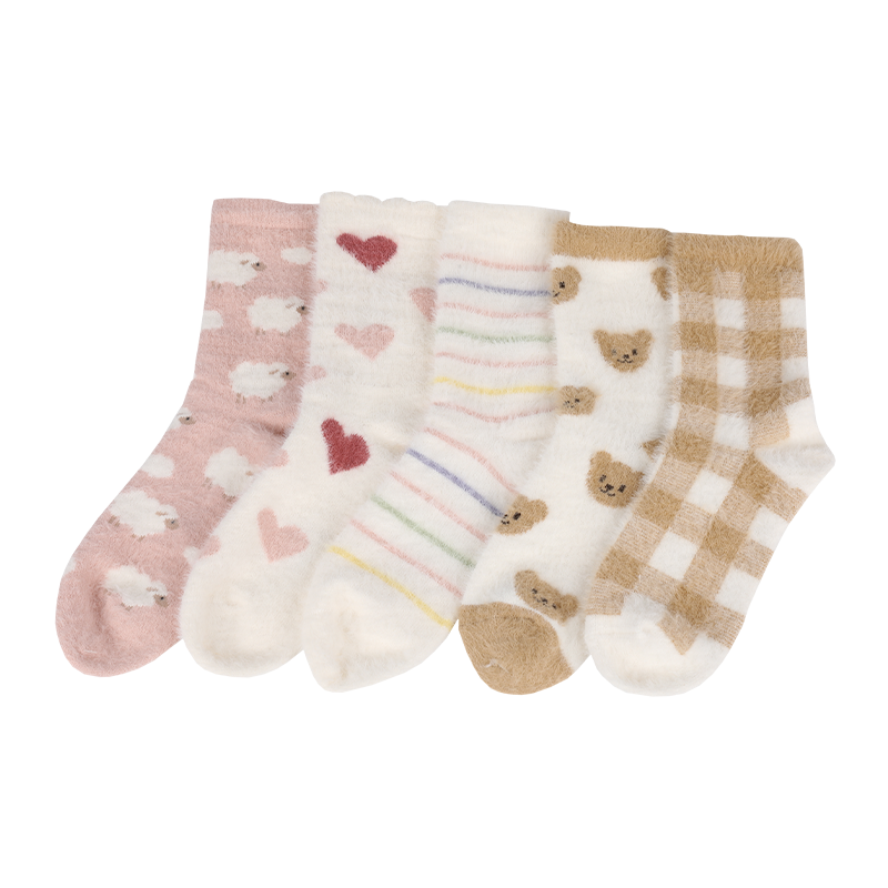 Terciopelo suave plumón artificial pelo de visón hilado invierno grueso térmico cálido invisible calcetines sin costuras